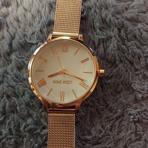 Nine West Rose Gold Tone Mesh Bracelet Watch with White Dial
